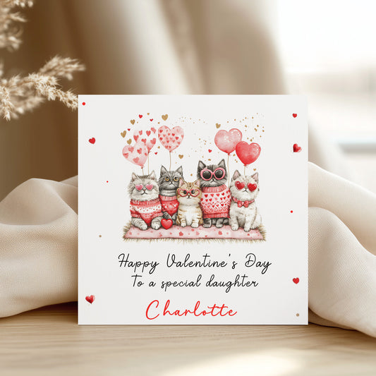 Valentines Day Card, Cute Playful Cats, For Daughter, Granddaughter, Wife, Girlfriend
