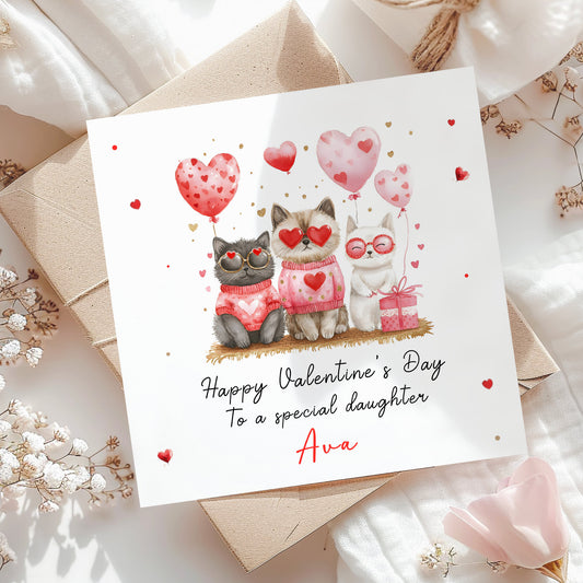 Valentines Day Card, Cute Playful Cats