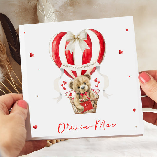 Valentines Day Card, Teddy Bear Hot Air Balloon