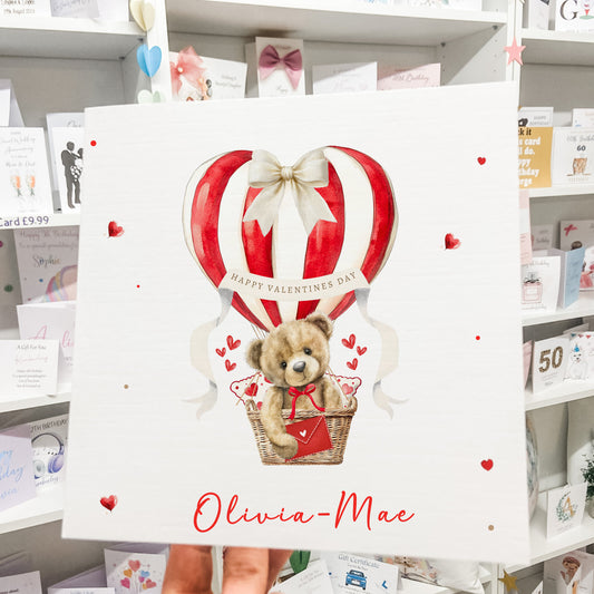 Valentines Day Card, Teddy Bear Hot Air Balloon