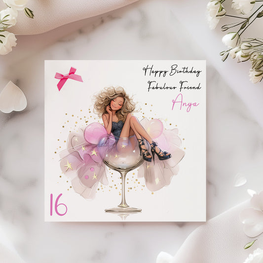 Cocktail Girl Black Heels Personalised Birthday Card For Her