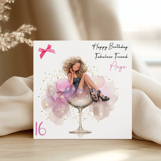 Cocktail Girl Black Heels Personalised Birthday Card For Her