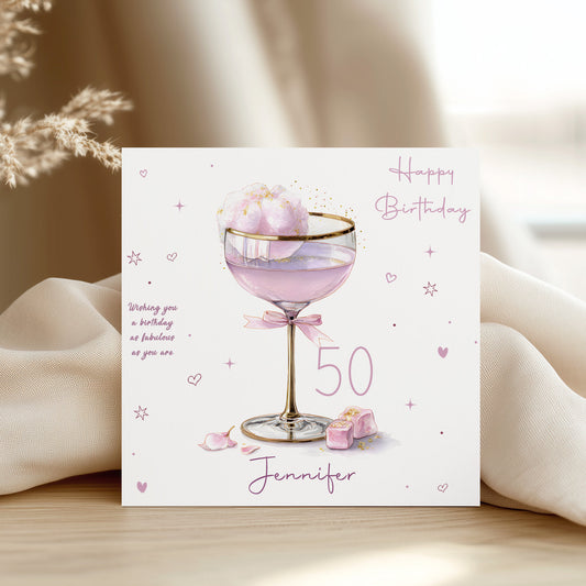 Cotton Candy Floss Cocktail Personalised Birthday Card