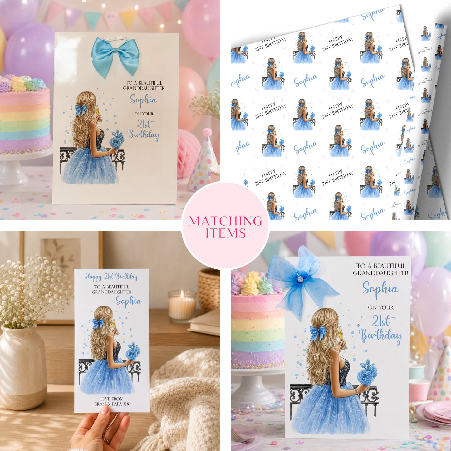 Personalised 21st Birthday Card for Girls | Blue Dress Birthday Card | Custom Name & Age Birthday Card for Her