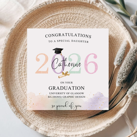 Personalised Female Graduation Card 2026 – University Graduation Congratulations Card