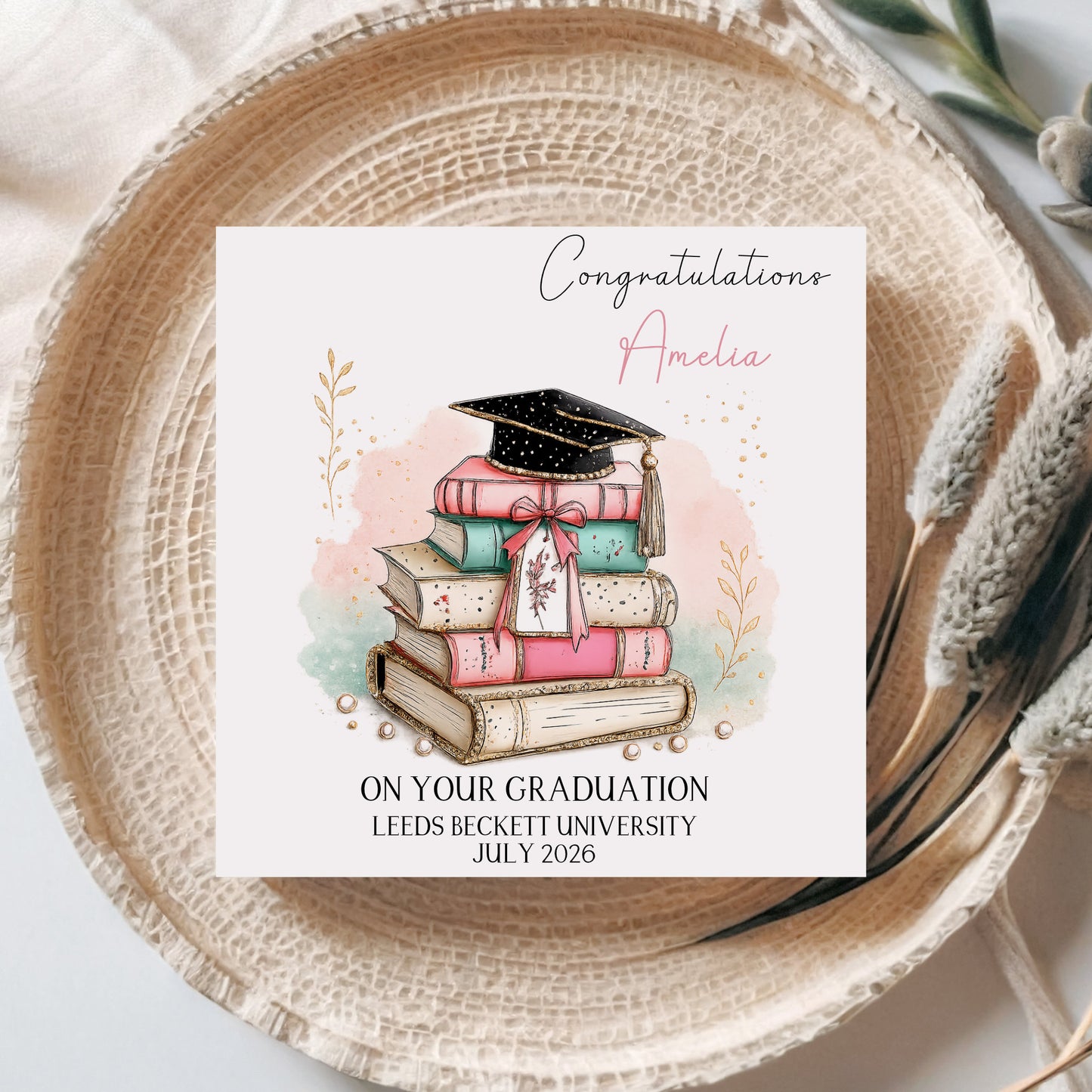 Personalised Graduation Card | Books & Graduation Cap Design