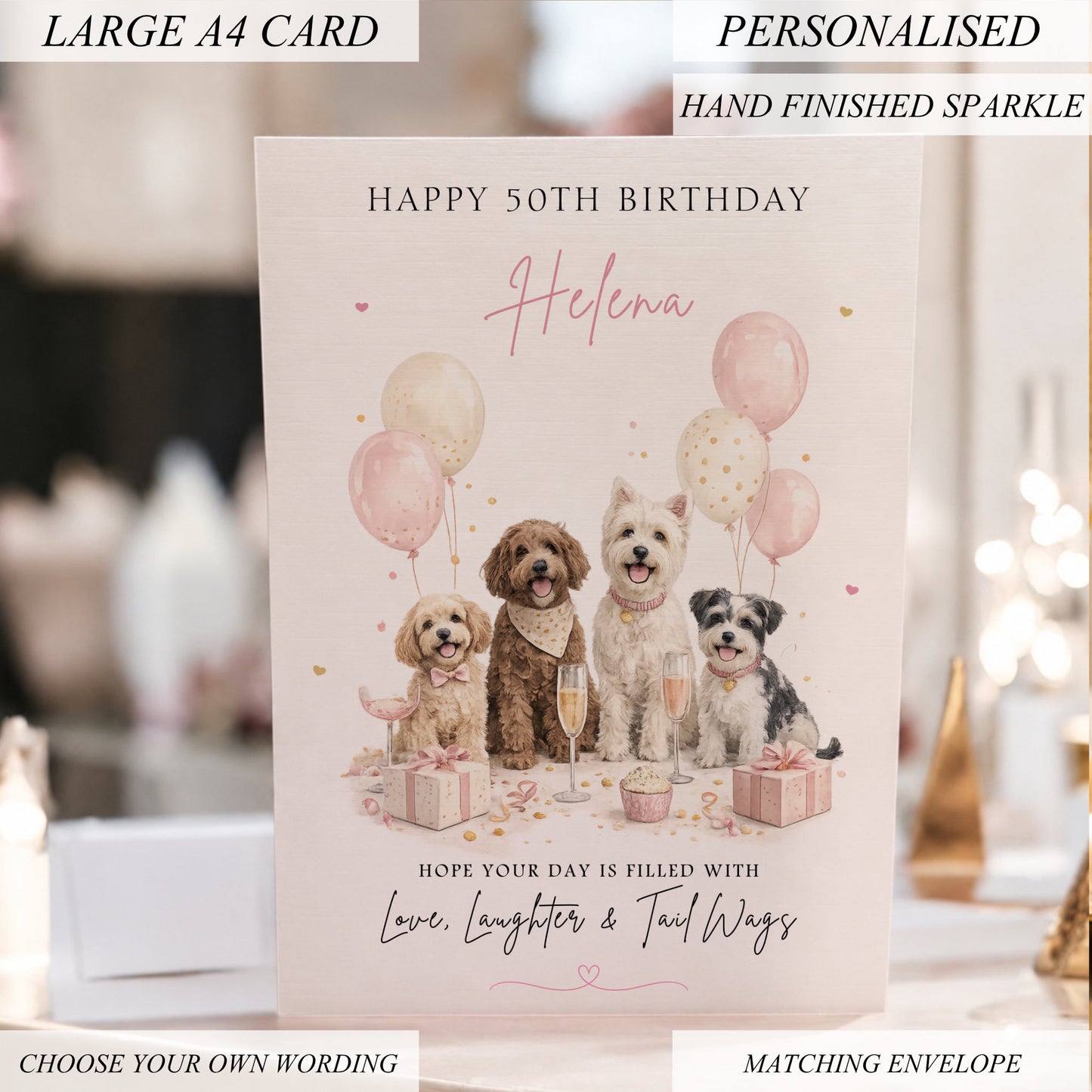Large A4 Personalised Cute Dog Theme Birthday Card