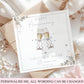 Personalised 25th Wedding Anniversary Card with champagne glasses, silver bows, hearts and elegant foliage for a Silver Wedding Anniversary