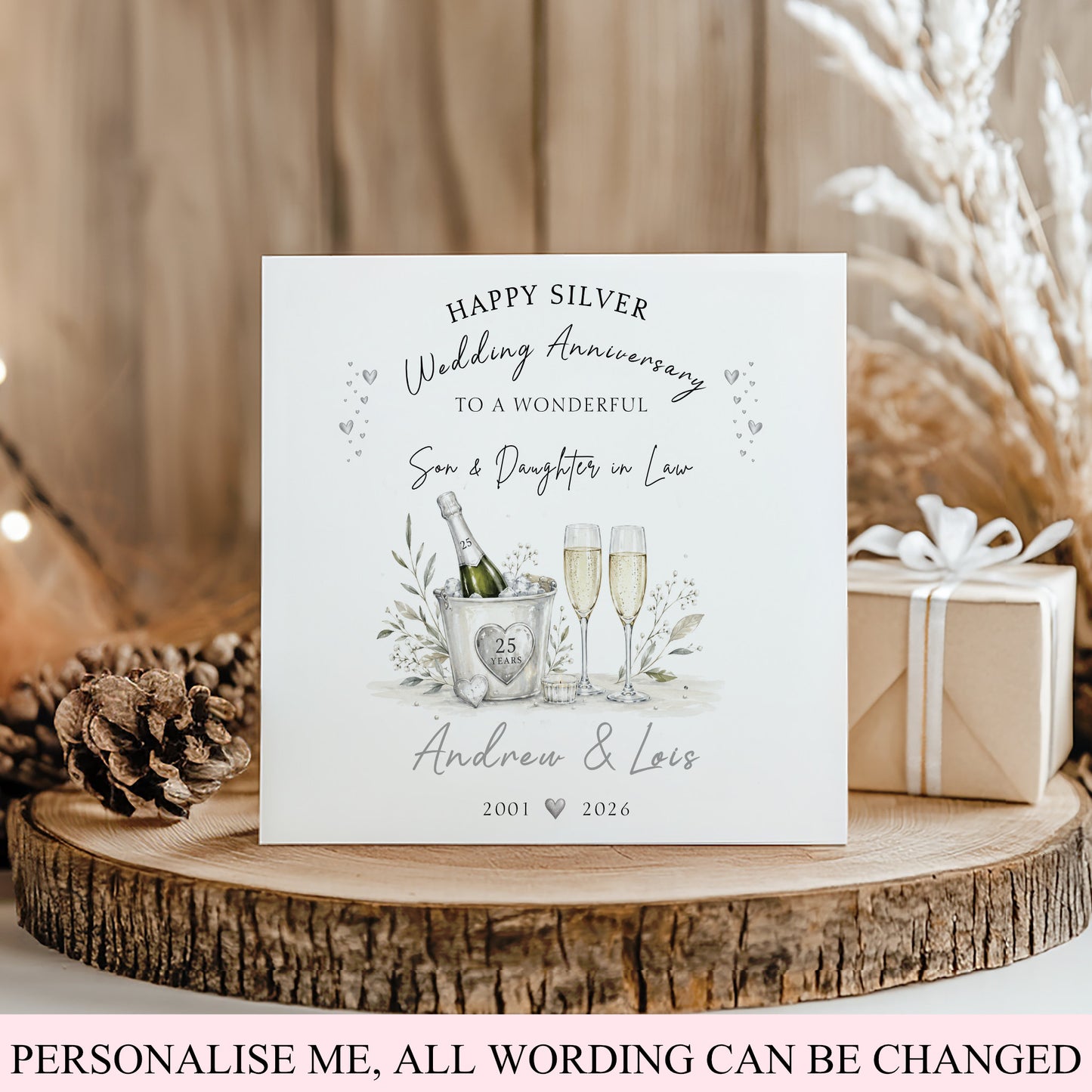 Personalised 25th Wedding Anniversary Card | Silver Anniversary Card