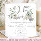Personalised 25th Silver Wedding Anniversary card with elegant silver 25 design, flowers, foliage and personalised names