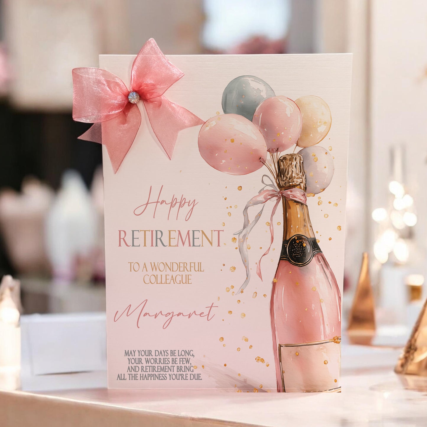 Large A4 Personalised Retirement Card Champagne Balloons