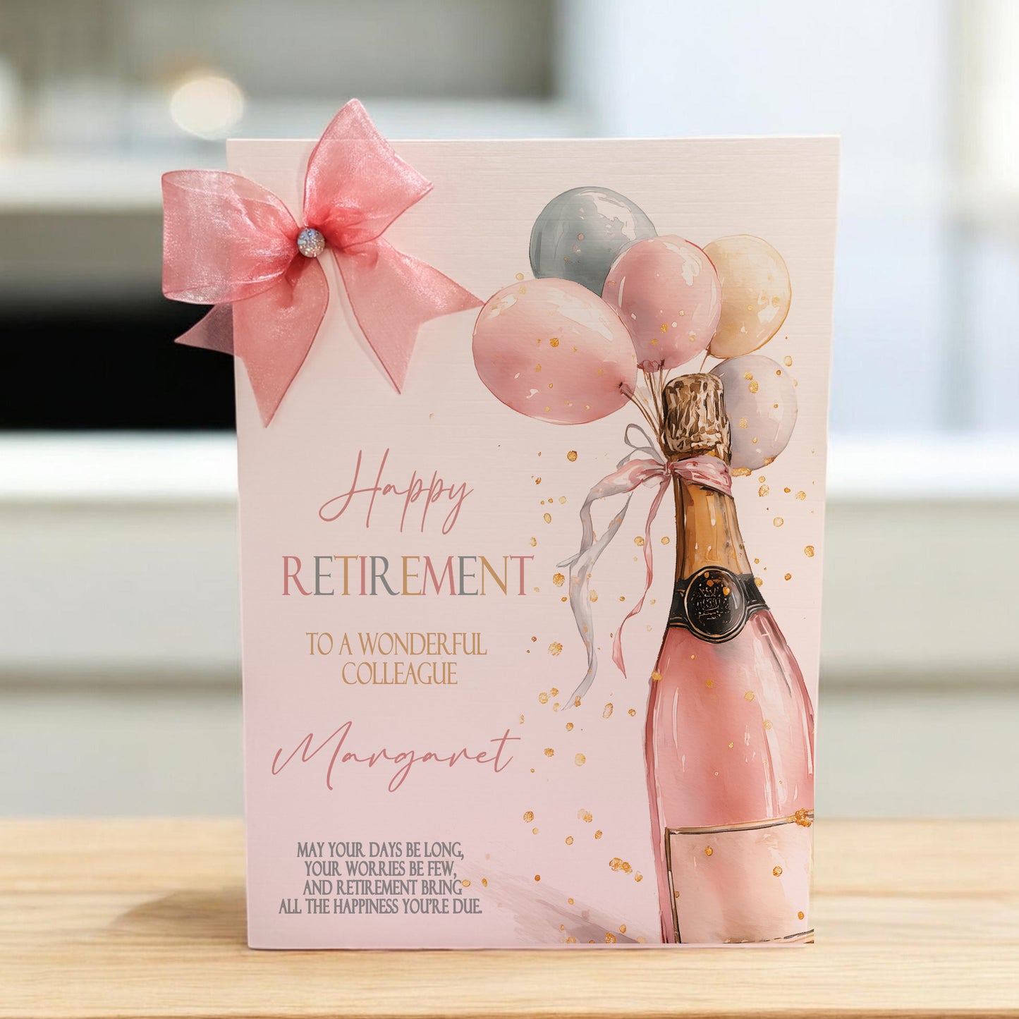 Large A4 Personalised Retirement Card Champagne Balloons