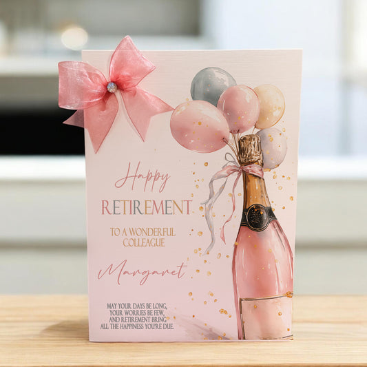 Large A4 Personalised Retirement Card Champagne Balloons