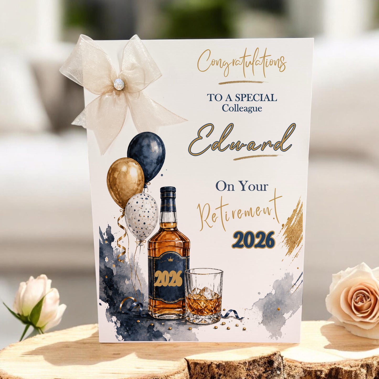Large A4 Personalised Retirement Card Whisky Bottle