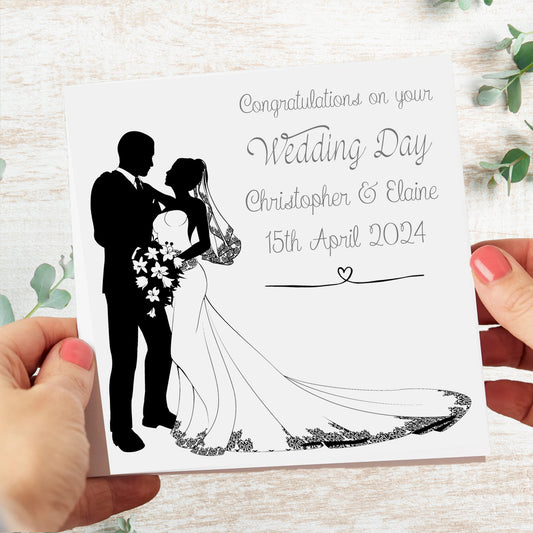 Personalised Wedding Card Silhouette Couple