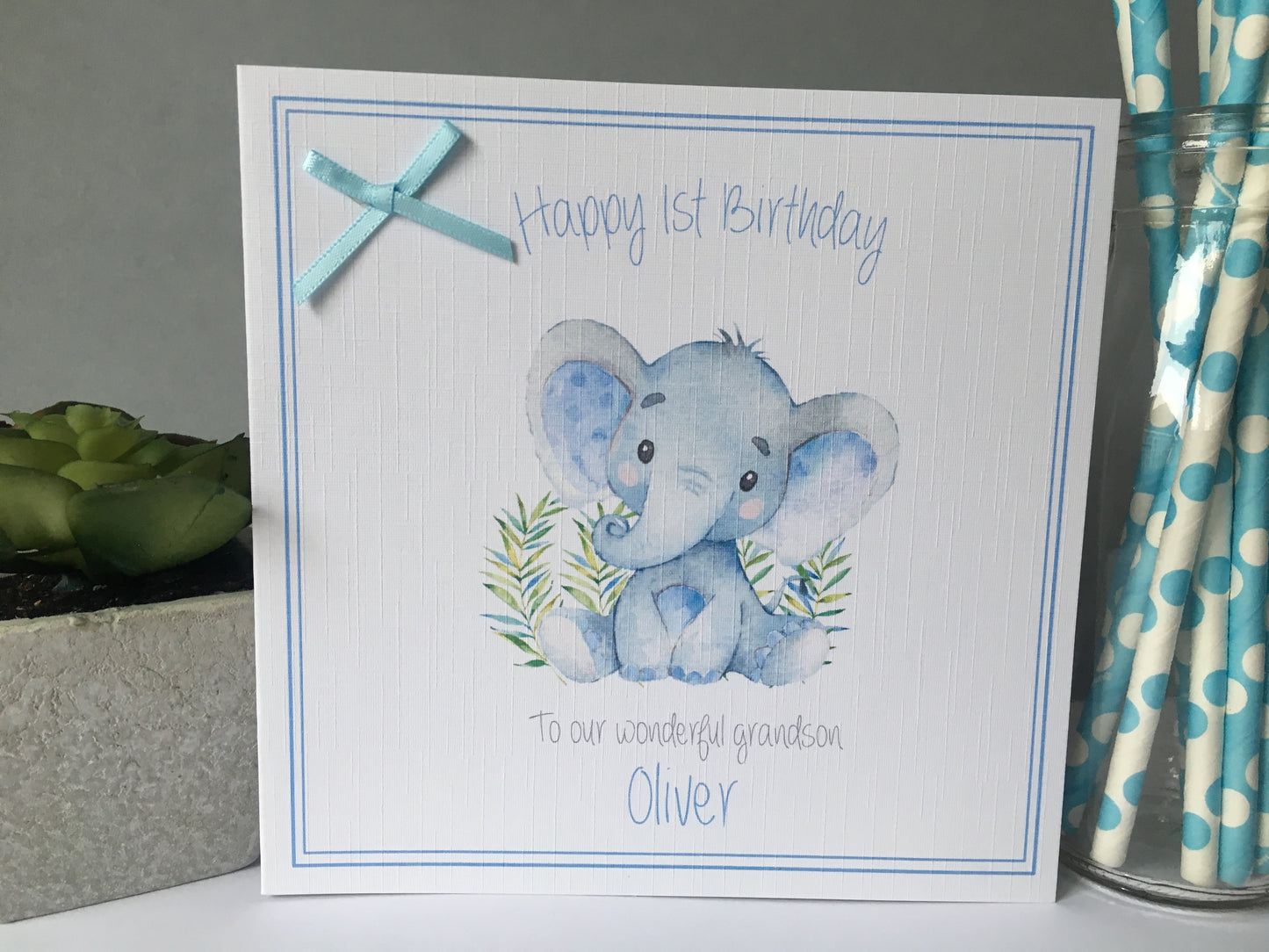 Personalised Birthday Card Watercolour Elephant