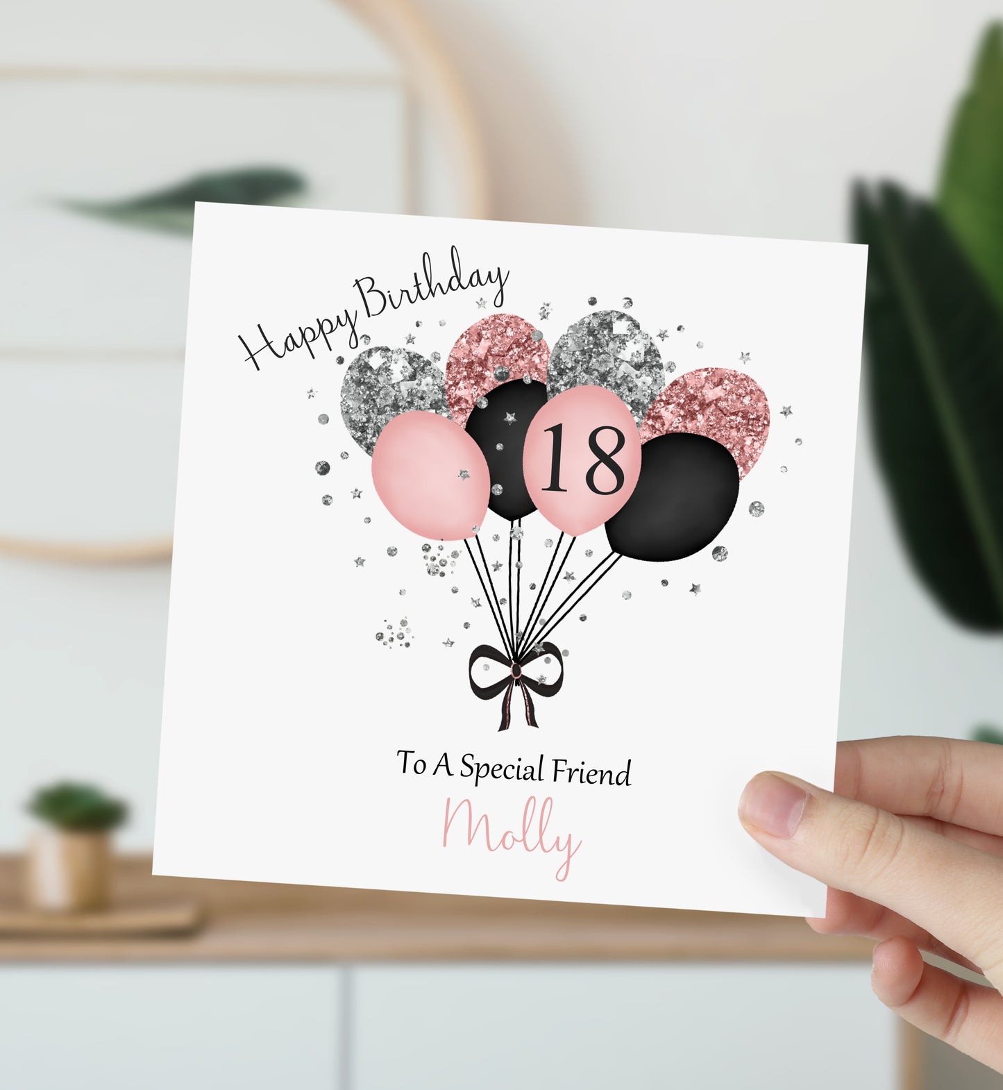 Personalised Birthday Card Glitter Effect Balloons