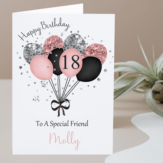 Large A4 Personalised Birthday Card Glitter Effect Balloons