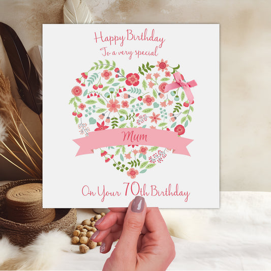 Personalised Birthday Card Floral Heart