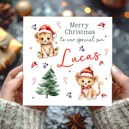Personalised Christmas Card Lion Cub