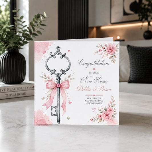Personalised New Home Card – Floral Key Design
