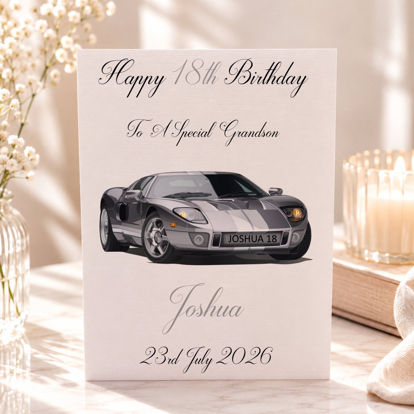 Personalised Birthday Card Sports Car Blue, 8 Car Colours
