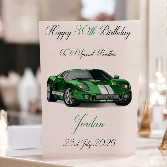 Personalised Birthday Card Sports Car Green, 8 Car Colours