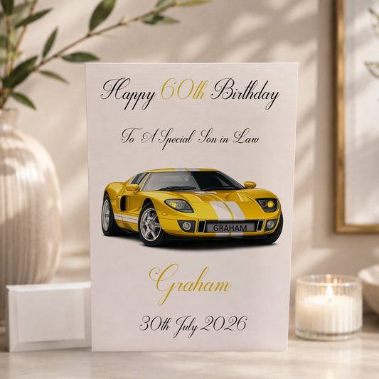 Personalised Birthday Card Sports Car Yellow, 8 Car Colours
