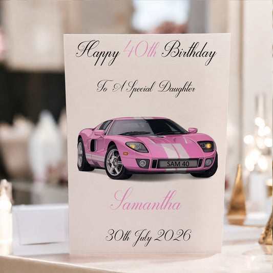 Personalised Birthday Card Sports Car Pink, 8 Car Colours