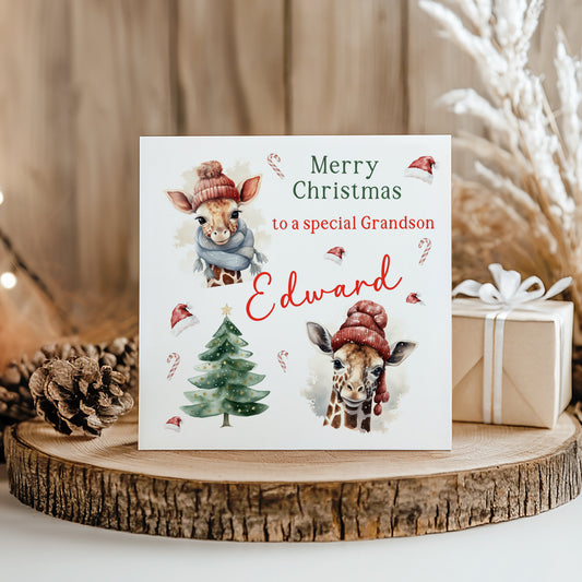 Personalised Christmas Card Giraffe's