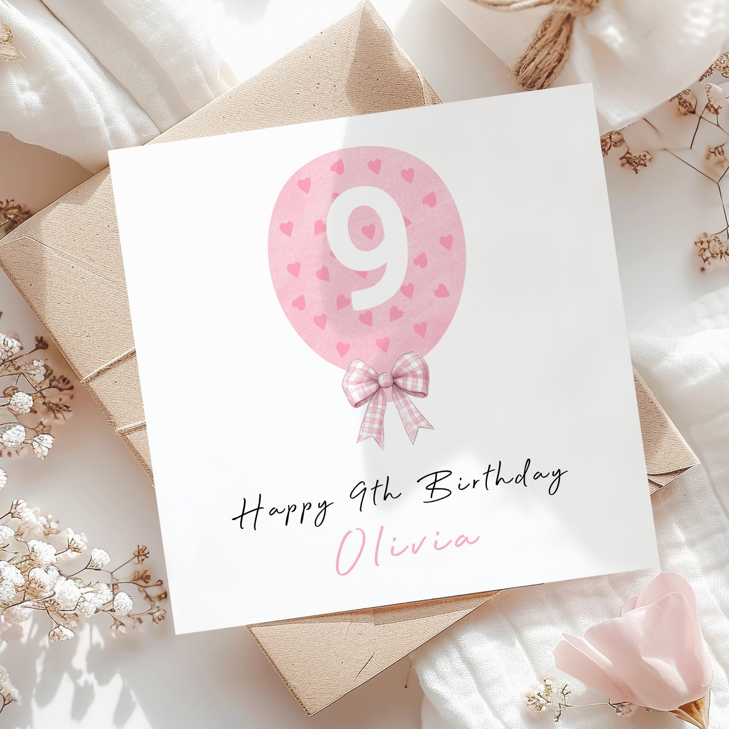 Pink Love Heart Balloon Birthday Card For Her