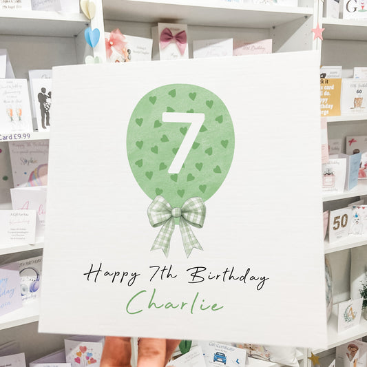 Green Love Heart Balloon Birthday Card For Him