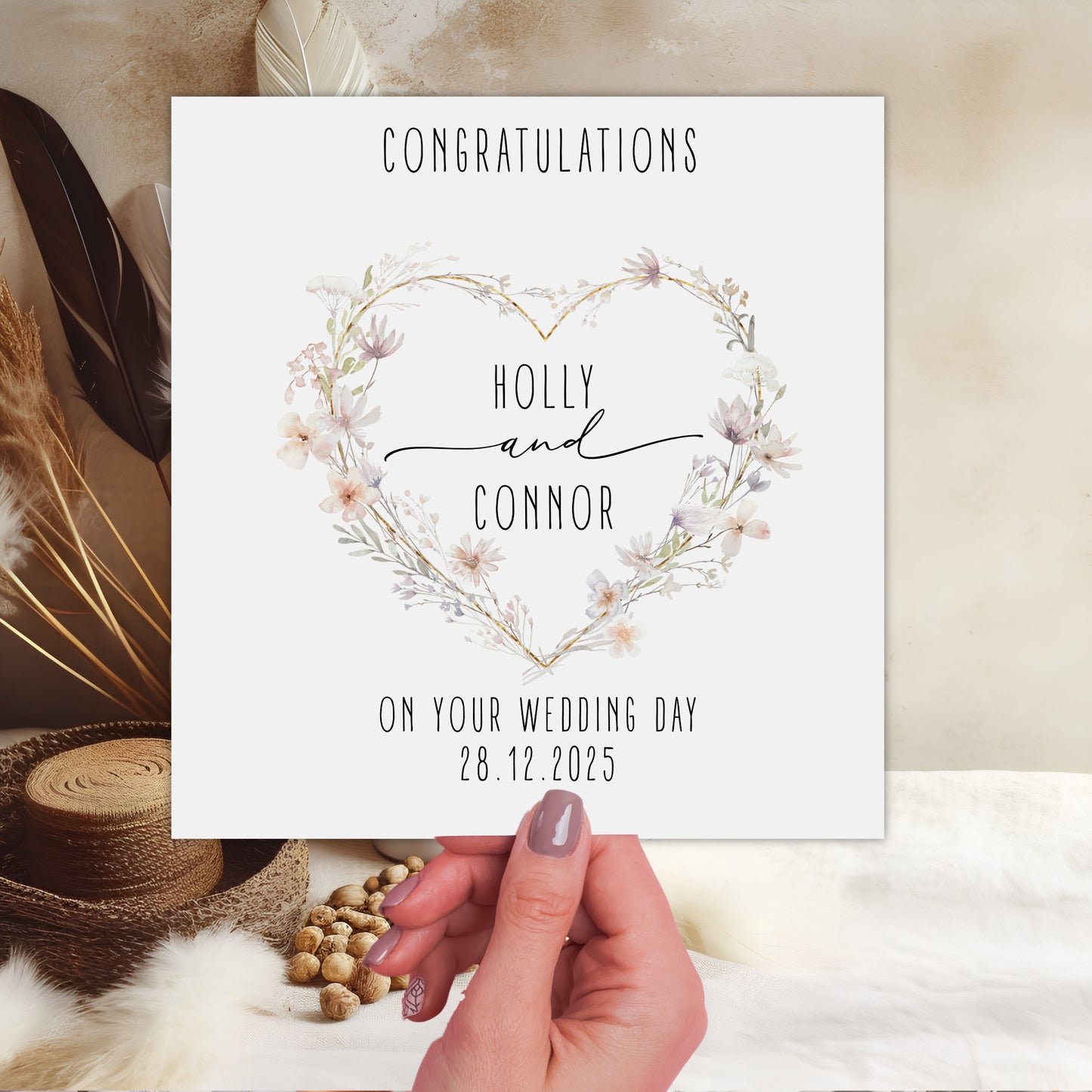 Congratulations on Your Wedding Day Card, Floral Heart