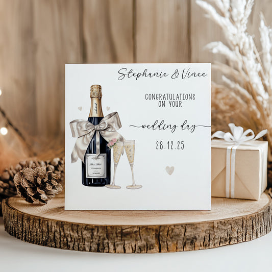 Congratulations on Your Wedding Day Card, Champagne Bottle & Flutes