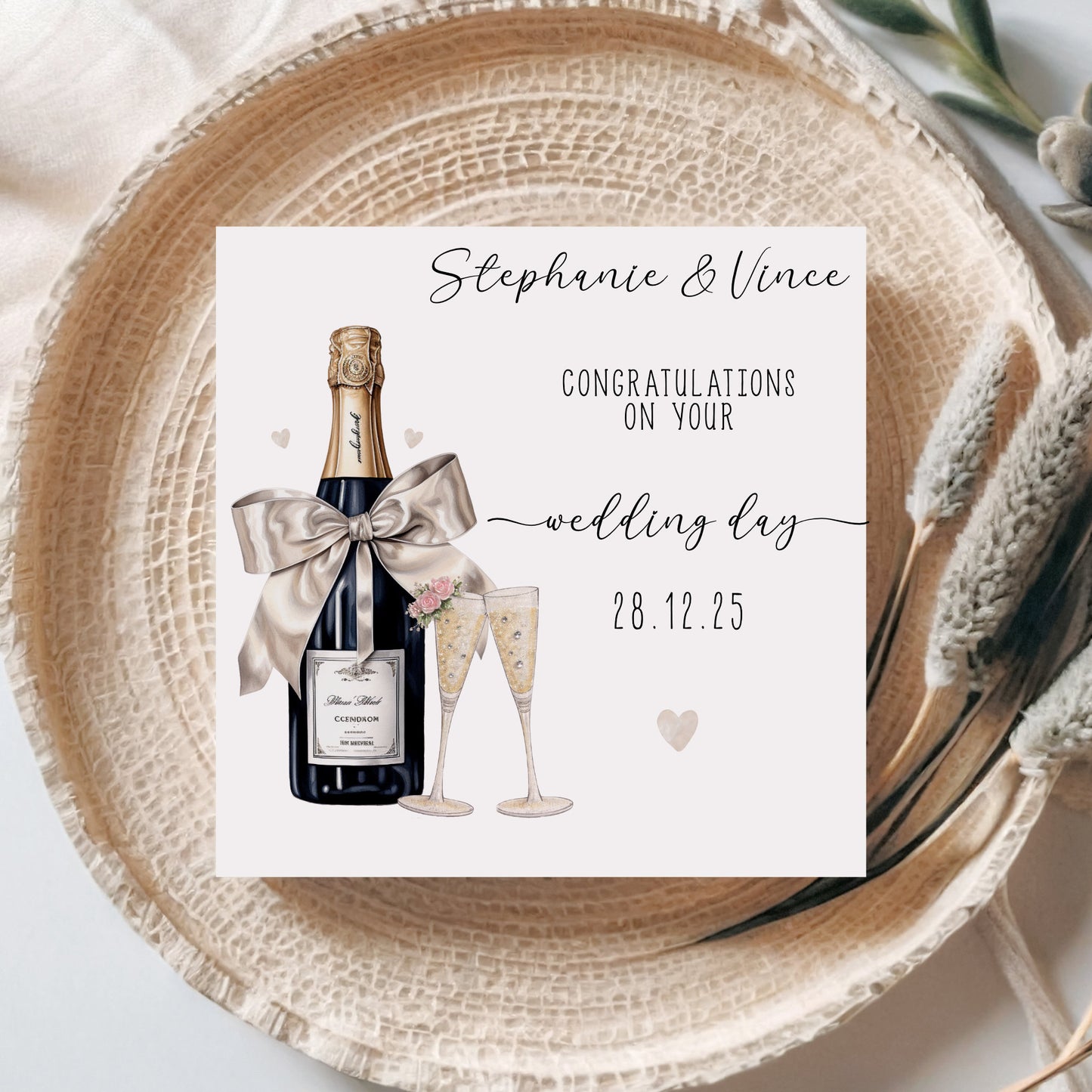 Congratulations on Your Wedding Day Card, Champagne Bottle & Flutes