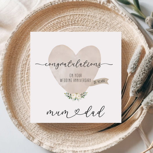 Congratulations on Your Wedding Anniversary Card, Watercolour Heart