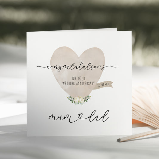 Congratulations on Your Wedding Anniversary Card, Watercolour Heart