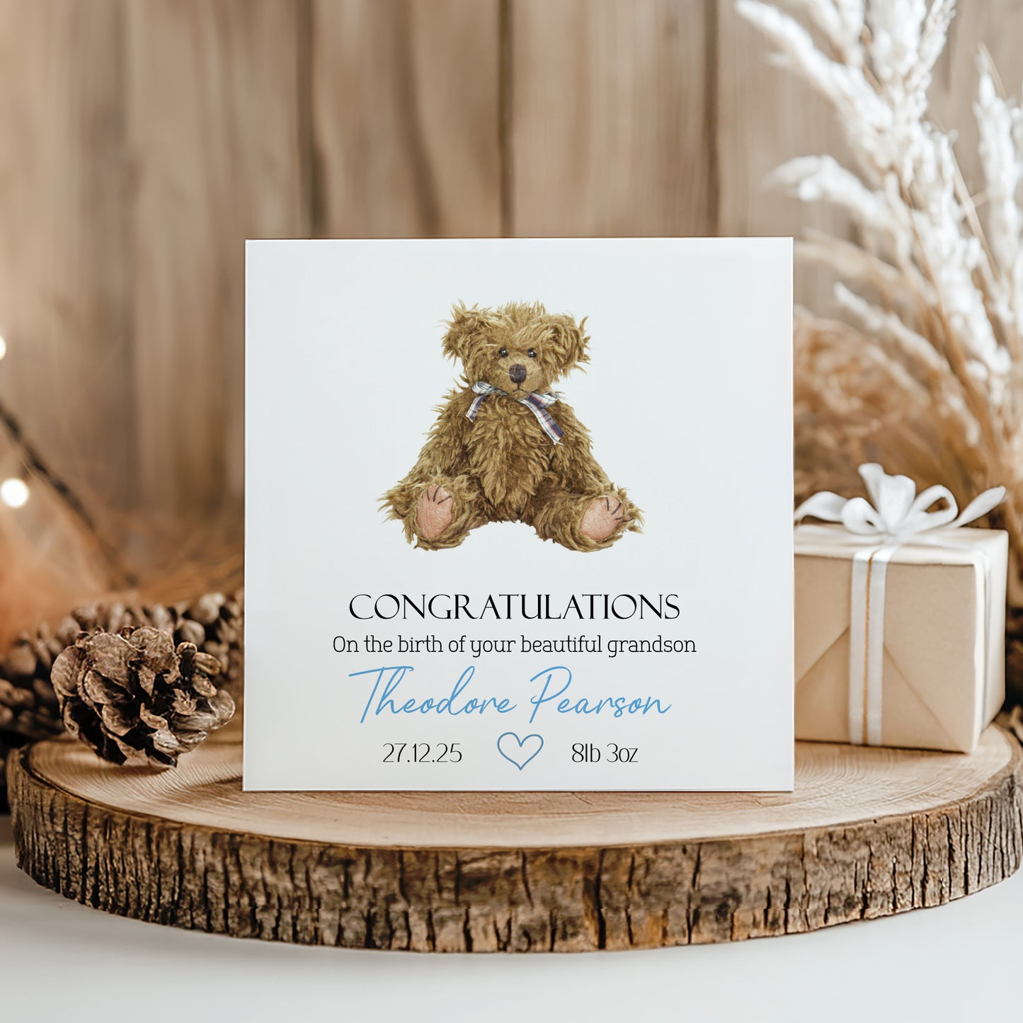 New Baby Boy Card, Welcome to World, Vintage Teddy Bear