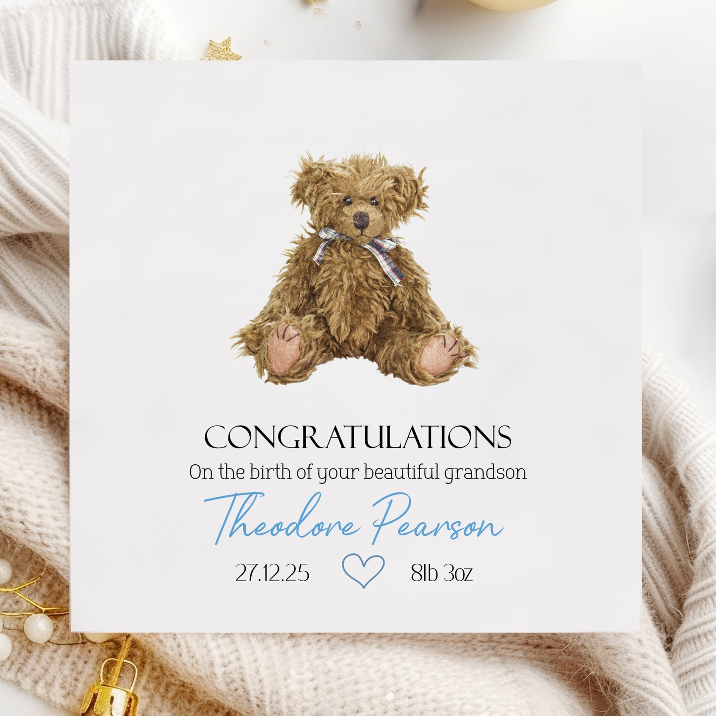 New Baby Boy Card, Welcome to World, Vintage Teddy Bear