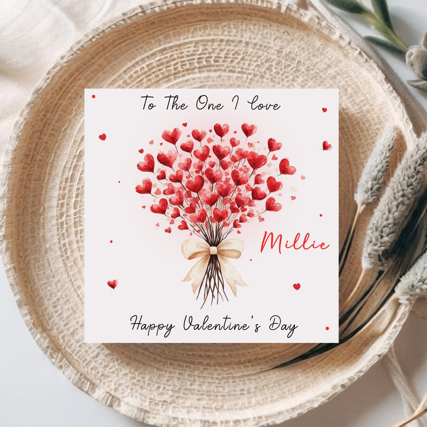 Valentines Day Card, Red Love Heart Bouquet