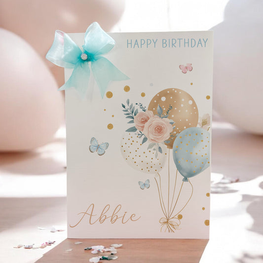Large A4 Female Birthday Card Floral Pastel Balloons