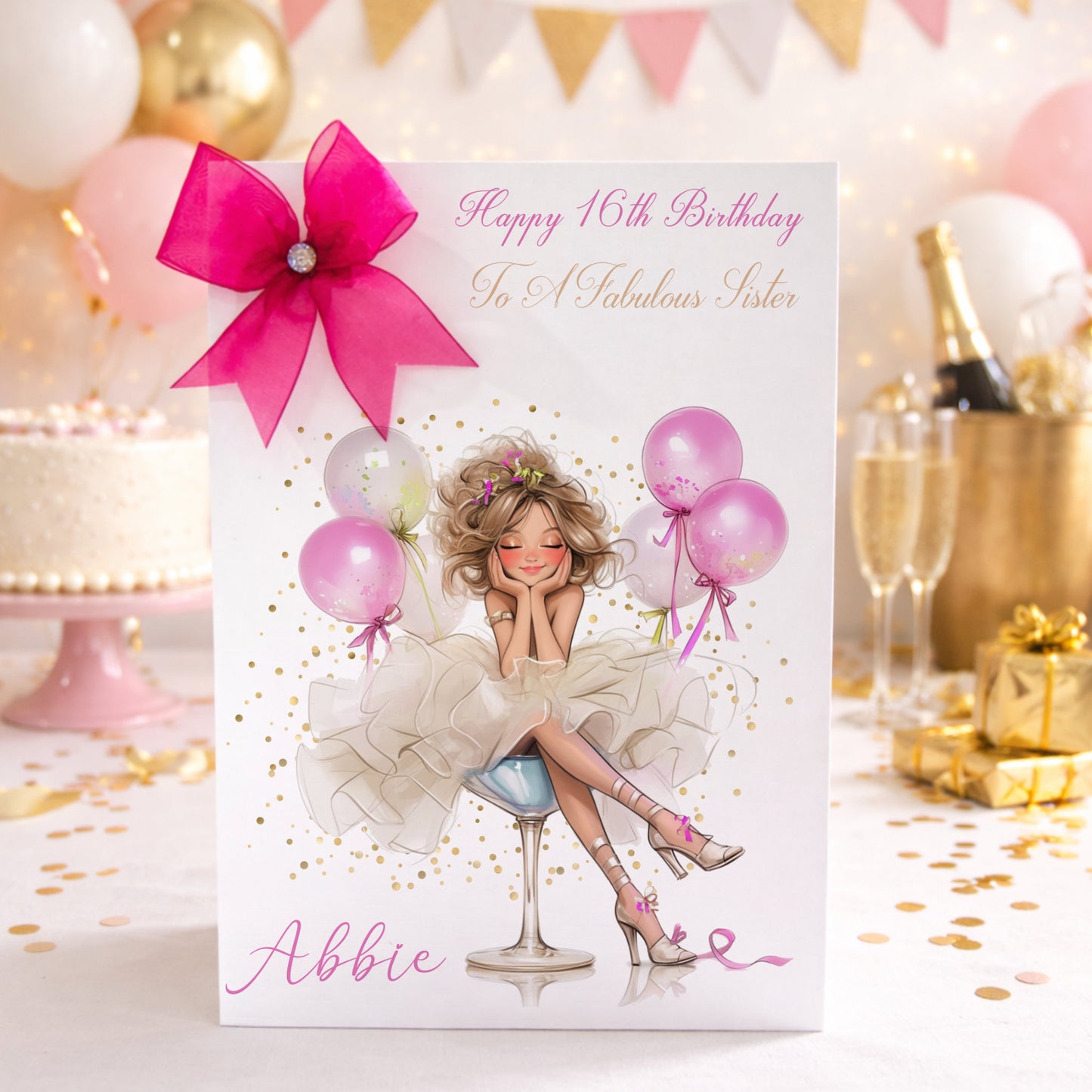 Large A4 Female Birthday Card Floral Fun Cocktail Girl