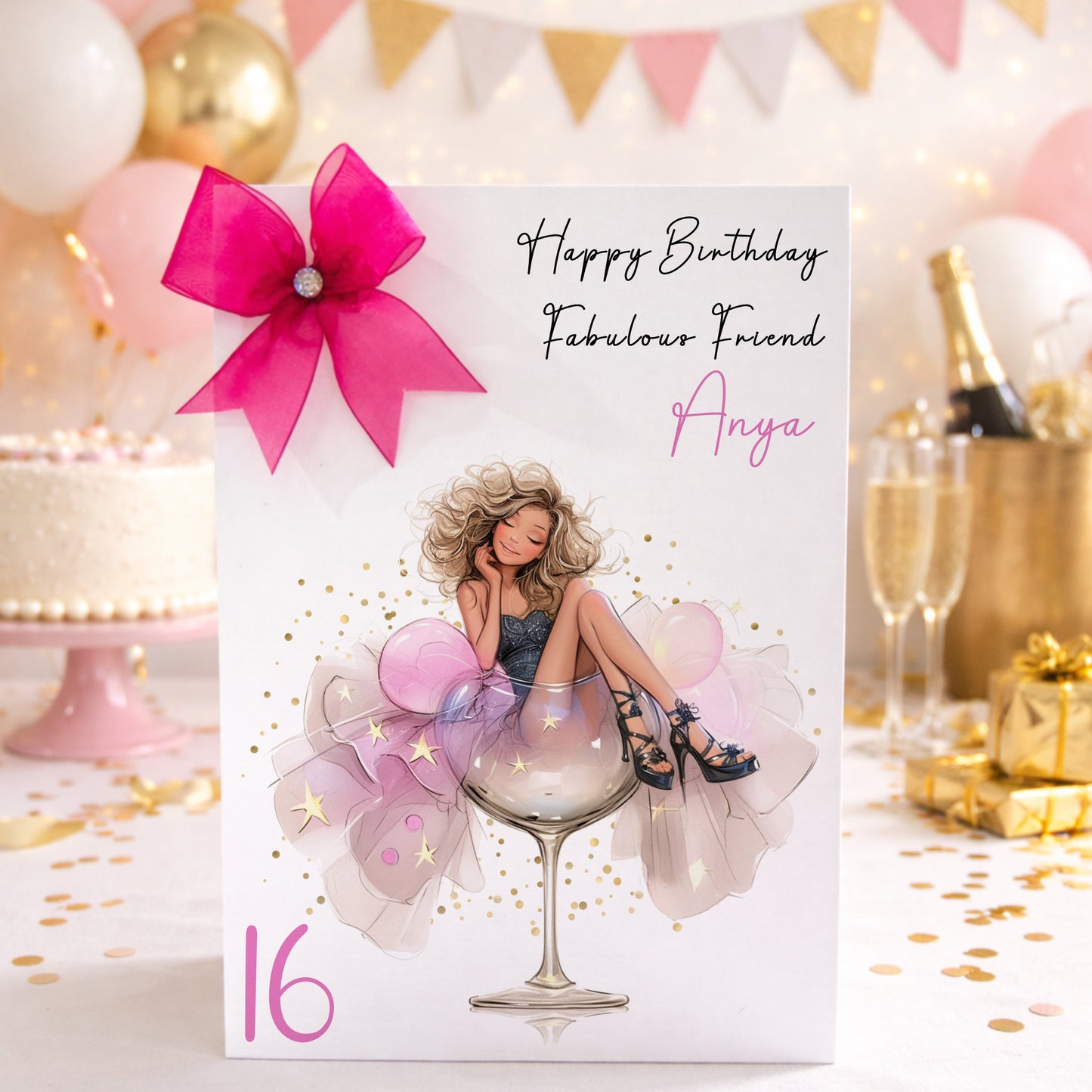 Cocktail Girl Black Heels Personalised Birthday Card For Her