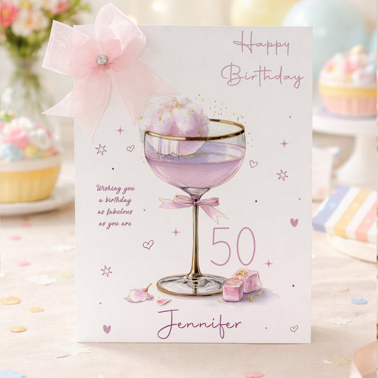 Large A4 Female Birthday Card Candy Floss Cocktail