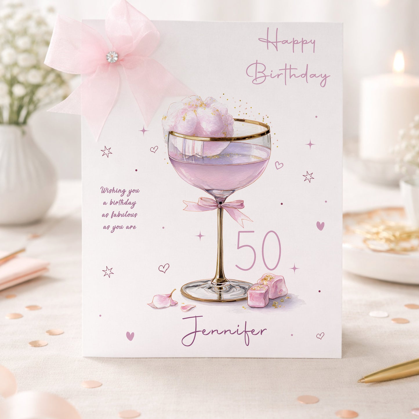 Cotton Candy Floss Cocktail Personalised Birthday Card