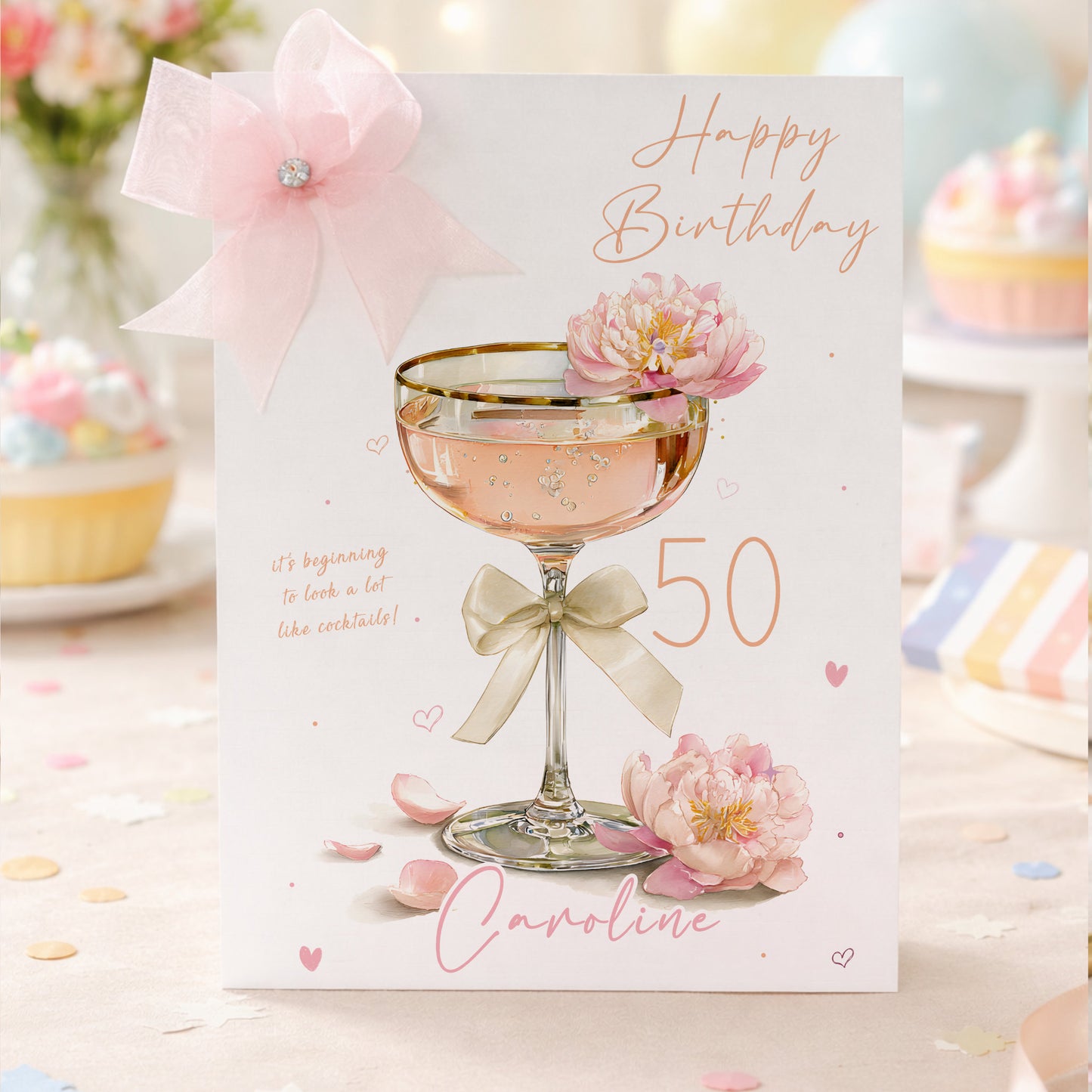 Peach Floral Cocktail Personalised Birthday Card