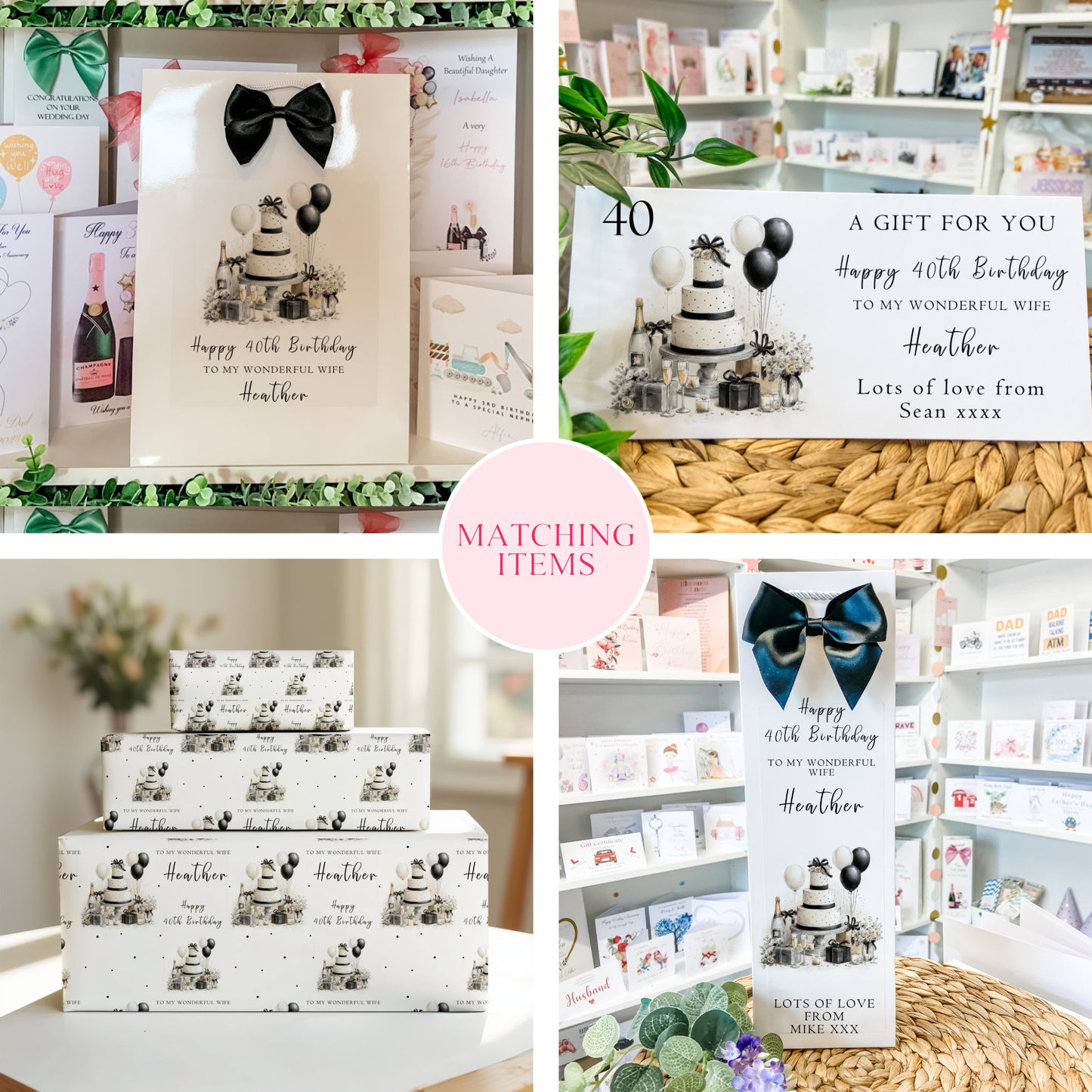 Personalised Luxury Birthday Cake Card, Black & White, Bow and Sparkle