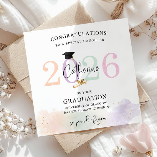 Personalised Female Graduation Card 2026 – University Graduation Congratulations Card