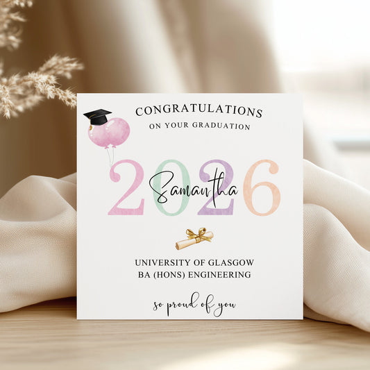 Personalised Female Graduation Card 2026 – University Graduation Congratulations Card
