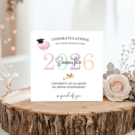 Personalised Female Graduation Card 2026 – University Graduation Congratulations Card